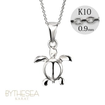 ゴールド ネックレス ハワイアンジュエリー ネックレス ホヌ ホワイトゴールド ネックレス 幸せを運ぶ ホヌ Sサイズ 14K K14ホワイトゴールド K10カットあずきチェーン太さ0.9mm ギフトラッピング可能 メンズ レディース ハロウィン 【品番：CG-GP116W-228SDC4】