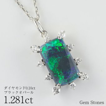 【完売致しました。】 上質 ブラックオパール ネックレス 1.281ct ダイヤモンド プラチナ Pt900 ペンダント シンプル スクエア 上品 レディース 宝石 ダイヤ巻き ジュエリー 10月 誕生石 プレゼント