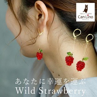 ゆらゆら揺れるかわいいワイルドストロベリー 野いちご フックピアス 金属アレルギー対応 ステンレス製 春 赤い実 ロング 大ぶり