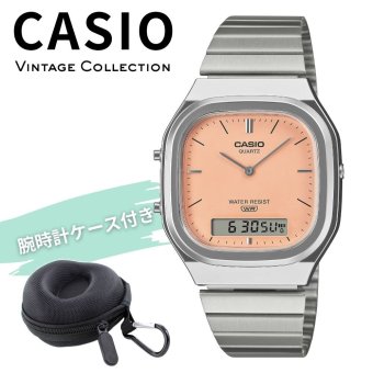 カシオ 腕時計 レディース オレンジ シルバー アナデジ レトロ 海外モデル 逆輸入 デュアルタイム 薄型 軽量 メタル パステルカラー 学生 仕事 誕生日 プレゼント ギフト CASIO 収納ケース付き 成人 卒業 入学