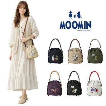 MOOMIN ナイロン巾着バッグ ショルダーバッグ 斜め掛け 斜め掛けバッグ 手持ち 普段使い 使いやすい コンパクト レディース ギフト プレゼント ネイビー rmpk05