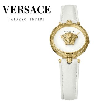 ヴェルサーチェ 腕時計 レディース ホワイト ゴールド 34mm VERSACE PALAZZO EMPIRE パラッツォ エンパイア 立体 メデューサ 白 レザー 革ベルト スイス製 高級 ブランド おしゃれ プレゼント ギフト 卒業 入学 お祝い