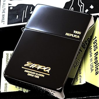 ZIPPO ライター 1935復刻 レプリカ ジッポ オールドロゴ ブラックニッケル 金差し 角型 外ヒンジ 3バレル シンプル 彫刻 黒 おしゃれ 高級 メンズ かっこいい プレゼント ギフト