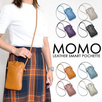 スマートポシェット サコッシュ ポーチ ミニバッグ サブバッグ バッグインバッグ ショルダー 肩掛け モモ MOMO レザー 牛革 エンボス加工 レディース 8色展開(グレイッシュブルー,グレージュ,パープル,ブラック,キャメル,ダスティブルー,ダスティピンク,シルバー) AN-7162