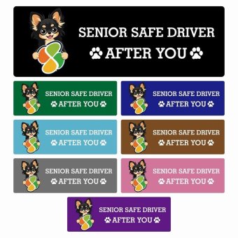 カーサイン 高齢者マーク SENIOR SAFE DRIVER ロングコートチワワ ステッカー シール 長方形 15x5cm 肉球 日本製 車
