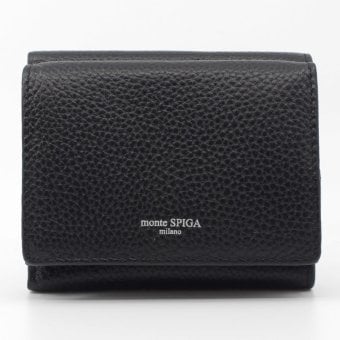 モンテスピガ　monte SPIGA　コンパクト財布　MOSMSP301BK　ブラック　黒　シュリンクレザー　牛革　三つ折り財布　トライフォード ウォレット
