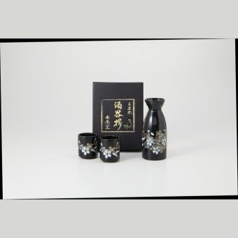 点描桜　酒器揃（黒） 磁器 美濃焼 やきものの里から、暮らしを贈ります。　ギフト 食器 セット テーブルウェア
