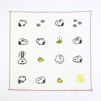 スヌーピー ミニタオル アイコン(S) イニシャル アイボリー ハンカチ SNOOPY