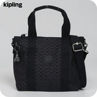 キプリング トートバッグ レディース ブランド Kipling アッセーニ ミニ ミニトートバッグ ロゴ ワンポイント 総柄 2WAY KI3572-K59 Signature Emb 黒
