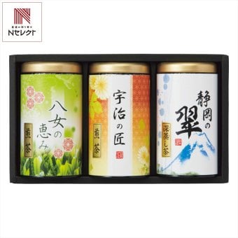 緑風園 三銘茶 詰め合わせ ギフトセット 3種 各100g入 日本茶 緑茶 宇治茶 八女茶 静岡煎茶 缶