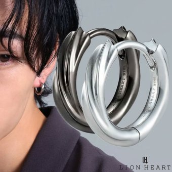 ライオンハート ツイスト テクスチャー フープピアス サージカルステンレス シルバー ライトブラック 黒 金属アレルギー対応 片耳用 1点売り メンズ ブランド
