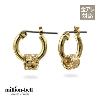 ハワイアンジュエリー ピアス 金属アレルギー対応 純チタンポスト シルバー925 イエロー スクロールチューブ チャーム フープピアス クロッシングピアス 20G(ゲージ) 幅12mm レディース 誕生日 プレゼント ハロウィン 【品番：HE-SP3238】