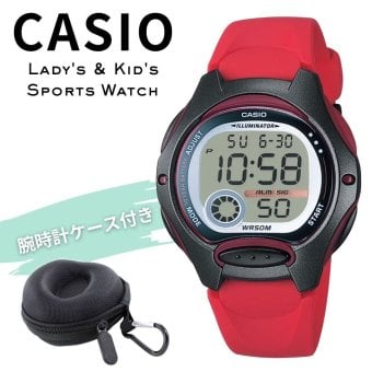 カシオ 腕時計 レディース キッズ 子供 レッド 赤 ブラック デジタル 海外モデル 逆輸入 10年電池 50m防水 LEDライト 小さめ 軽量 学生 入学祝い 誕生日 プレゼント ギフト CASIO 収納ケース付き 成人 卒業 入学