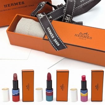 HERMES エルメス 2026年秋冬限定 リップコレクション 21 ローズ・エピセ 38 ルージュ・エレル 83 ルージュ・スカンディナーヴ 口紅 リップバーム マット サテン ツヤ ポーチ オレンジボックス ショッパー付き ギフト