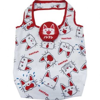 ノンタン エコバッグ にんにん ホワイト レッド NT-8977 折りたたみ コンパクト マチ広 キャラクター グッズ 買い物袋 トートバッグ 洗える 軽量 かばん 鞄 おしゃれ プレゼント ギフト 絵本 人気