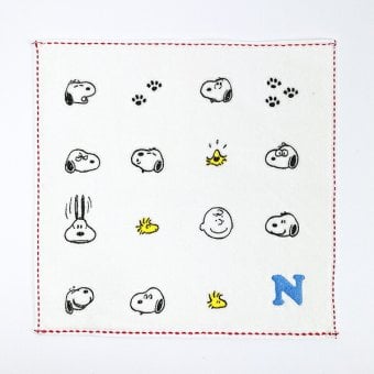 スヌーピー ミニタオル アイコン(N) イニシャル アイボリー ハンカチ SNOOPY