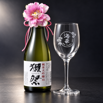 卒業 退職 名入れ SXX 酒セット グラス 日本酒 獺祭 純米大吟醸 45 180ml & おまかせワイングラス 紐リボン・コサージュ付 ギフトBOX入り / プレゼント ギフト 退職 記念 誕生日 還暦 古希 喜寿 傘寿 米寿 緑寿 早寿 長寿 祝い
