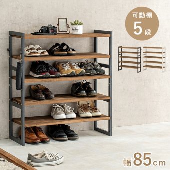 収納家具 ラック シューズ MSS-6712 棚5段/ロータイプ 幅85×奥行28×高さ92cm オープン 可動棚 高さ調整 最大24足収納 フック2個付 天然木 サンダル ブーツ 靴 選べる11パターン パイン材 シンプル ダークグレー