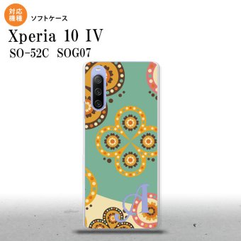 SO-52C SOG07 Xperia 10IV スマホケース 背面ケースソフトケース エスニック 花柄 緑 ベージュ +アルファベット 2022年 7月発売 nk-xp104-tp1581i