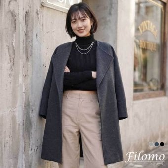 ゆったり ショートコート レディース アウター ハンドメイド 七分丈 コート カーディガン 秋冬 羽織 ダブルフェイス 一枚仕立て ウール 大きいサイズ 大人 ブランド Filomo ギフト プレゼント 7F (08000247r)