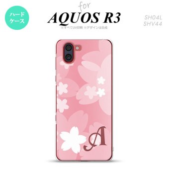 SH-04L SHV44 R3 AQUOS R3 スマホケース カバー 花柄 サクラ C 白 ピンク +アルファベット nk-r3-063i