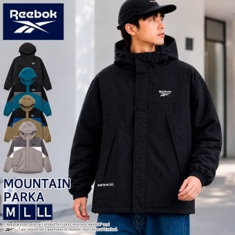 【予約】Reebok リーボック マウンテンパーカー メンズ 長袖 アウター ブルゾン スタンド フルジップ フーディ 中綿 キルト 軽量 防風 あたたかい ロゴ 刺繍  ブランド 大きいサイズ ゆったり ユニセックス 春 秋 冬 M L LL 黒 紺 2026fw karlas