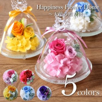 プリザーブドフラワー誕生日 結婚祝い 結婚記念日 誕生日 退職祝い 飾り 置物 インテリア 開店祝い 記念日 ギフト 名入れ かわいい おしゃれ 天使 プレゼント 長寿祝い 母親 彼女 《 Happiness Flower Dome ～天使の贈り物～ 》 翌営業日出荷