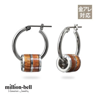 ハワイアンジュエリー ピアス 金属アレルギー対応 純チタンポスト シルバー925 コアウッド バレル チャーム Lサイズ フープピアス クロッシングピアス 20G(ゲージ) 幅20mm レディース 誕生日 プレゼント ハロウィン 【品番：HE-SWP1006】