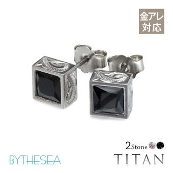 金属アレルギー ピアス ハワイアンジュエリー 純チタン 一粒 ホワイト ブラックジルコニア 片耳購入可能 スタッドピアス スクエア キャッチ シンプル 20G(ゲージ) BY THE TIEA バイザシー ギフト【品番：TIE104】
