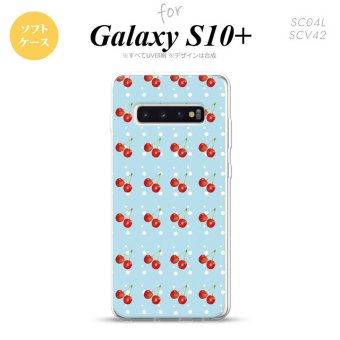 SC-04L SCV42 Galaxy S10+ スマホケース ソフトケース さくらんぼ チェリー 青 メンズ レディース nk-s10p-tp177