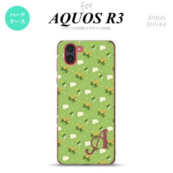 SH-04L SHV44 R3 AQUOS R3 スマホケース カバー 花柄 バラ ドット 小 緑 +アルファベット nk-r3-248i