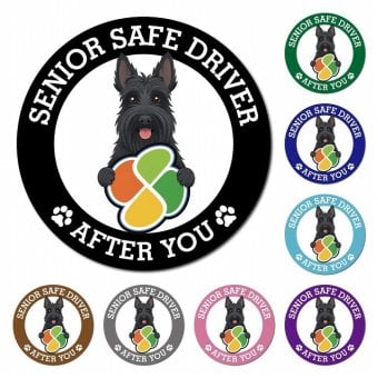 カーサイン 高齢者マーク SENIOR SAFE DRIVER スコティッシュテリア マグネット 強力 直径13cm 肉球 日本製 車 ステッカー