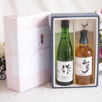 感謝の贈り物ボックス 日本酒作の透明な余韻と、優美なワイン2本セット(ジャパニーズウイスキー知多43度 清水清三郎商店 作ザク 穂乃智純米 15度(三重県)) 700ml×1本 750ml×1本