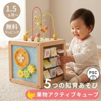 【名前入り】木のおもちゃ 知育玩具 アクティビティキューブ 木製スロープ フルーツ 果物 おもちゃ 1歳半 2歳 3歳 4歳 5歳 プレゼント 女の子 男の子 出産祝い 木製玩具 ルーピング 知育おもちゃ ウッディプッディ