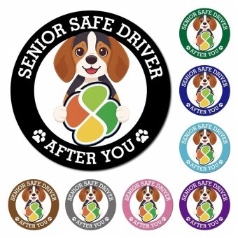 カーサイン 高齢者マーク SENIOR SAFE DRIVER ビーグル マグネット 強力 直径13cm 肉球 日本製 車 ステッカー