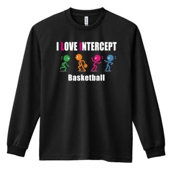 バスケ ロンT 長袖 Tシャツ メンズ 練習着 レディース ジュニア ウェア ドライ おもしろ tシャツ 名入れ おしゃれ キッズ 文字入れ無料 「I LOVE INTERCEPT」 アートワークスコウベ 【送料無料】