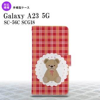 Galaxy A23 GalaxyA23 手帳型スマホケース カバー くま チェック レース 赤 2022年 10月発売 nk-004s-a23-dr755