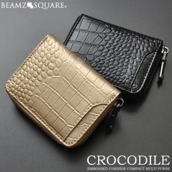 小銭入れ コインケース 短財布 ミニ財布 ラウンドファスナー BEAMZ SQUARE ビームズ スクエア 牛革 クロコ型押し 本革 メンズ レディース 2色展開(ゴールド,ブラック) BS-3158
