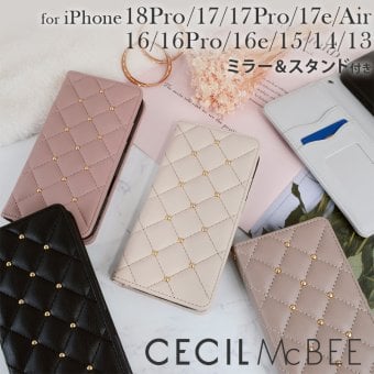 ラッピング無料 送料無料 【 CECILMcBEE セシルマクビー 正規品 キルティング 手帳ケース 】 スマホケース iPhone17 18pro Air 17e 17 17pro ケース 手帳型 iPhone16 ケース iphone16pro ケース 手帳 ブランド かわいい ふわふわ cecil mcbee レザー 革