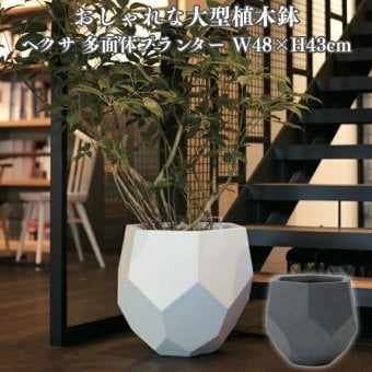 植木鉢 おしゃれ 大型 Mサイズ 幅48cm 高さ43cm 鉢カバー KONTON コントン ヘクサ 多面体プランター 六角形 四角 変形 ファイバーセメント セメント 屋外 室内 高級 北欧 モダン ナチュラル 観葉植物用 シンボルツリー サボテン 多肉植物 特大 玄関 プランター 白 グレー
