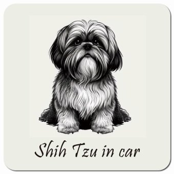 イラスト付 Dog in Car シーズー Bタイプ カーサイン 車 マグネットステッカー 犬 マグネット 強力 13x13cm 正方形 おしゃれ かわいい ドラレコステッカー 安全対策 危険運転 煽り運転 アニマル 動物 犬種別 屋外 防水 屋内