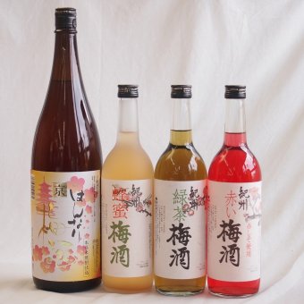 カラフル梅酒4本セット(赤しそ赤い梅酒(和歌山) 米焼酎仕込はんなり梅酒(京都) 蜂蜜梅酒(和歌山) 緑茶梅酒(和歌山)) 720ml×3本 1800ml×1本