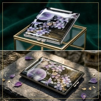 コンパクトミラー『井』名入れ 送料無料 和柄 和風 和モダン 和雑貨 和小物 手鏡 折りたたみ 桜 伝統工芸 職人 手作り ハンドメイド 記念日 プレゼント ギフト