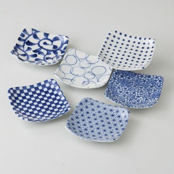 藍染角小皿揃 磁器 美濃焼 やきものの里から、暮らしを贈ります。　ギフト 食器 セット テーブルウェア