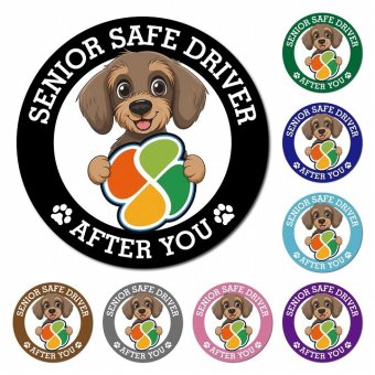 カーサイン 高齢者マーク SENIOR SAFE DRIVER ワイヤーヘアードダックスフンド マグネット 強力 直径13cm 肉球 日本製 車 ステッカー