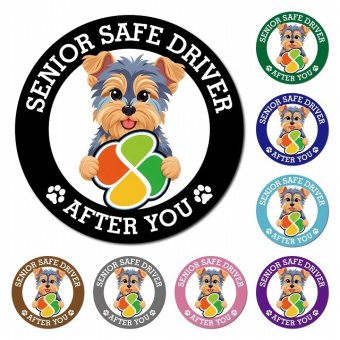 カーサイン 高齢者マーク SENIOR SAFE DRIVER ヨークシャーテリア マグネット 強力 直径13cm 肉球 日本製 車 ステッカー