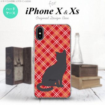 【iPhoneX】【スマホケース/スマホカバー】【アイフォンX】iPhoneX スマホケース カバー アイフォンX 猫 チェック赤A nk-ipx-951【メール便送料無料】