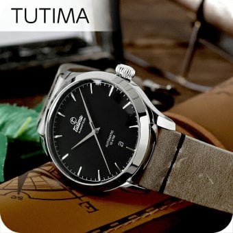 チュチマ フリーガー エアロクラブ クォーツ 電池式 腕時計 ブランド メンズ 革ベルト TUTIMA 6105-51 アナログ ブラック グレー 黒 ドイツ製