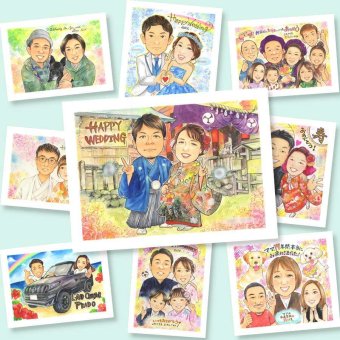 結婚式の記念に、心に残る似顔絵を贈りませんか。相談しながら作れる、あたたかな似顔絵ギフトです。 結婚祝い 似顔絵 プレゼント 名入れ ギフト 贈り物 手描き 結婚式 ウェディング ブライダル 婚礼 記念 カップル 新郎 両親 新婦 名入れ 修正無料 下書き確認 サプライズ 宝物 一生もの 似てる 結婚式 ウェディング 一生もの 思い出 同窓会 ハロウィン 大人数 百寿祝い 還暦祝い カラフル