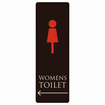 トイレ プレート 木製 WOMENS ブラック＆カラー 左 矢印 長方形 縦書き 9x27cm 方向案内 進路ドア サインステッカー ピクトサイン トイレマーク表示 案内 注意 施設 御手洗 TOILET おしゃれ シンプル 安全対策